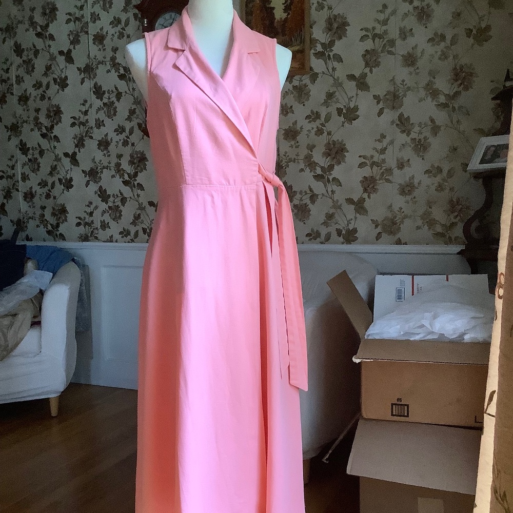 DKNY Linen Blend Wrap Dress Coral Pink US Size 8